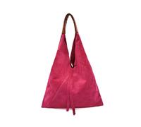 Kitise Large Genuine Italian Tie Closure V Suede Slouch Tote With Purse In Fuchsia Fuchsia One Size