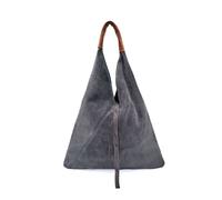 Kitise Large Genuine Italian Tie Closure V Suede Slouch Tote With Purse In Grey Grey One Size