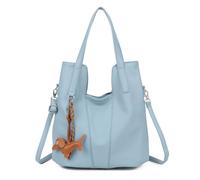 Kitise Large Pebbled Faux Leather Tote Bag With Dog Charm In Light Blue Light Blue