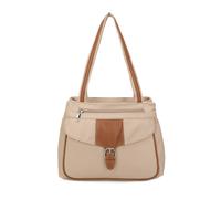 Kitise Large Structured Buckle Color Block Tote Shoulder Bag - ALMOND