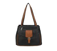Kitise Large Structured Buckle Color Block Tote Shoulder Bag - BLACK