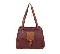 Kitise Large Structured Buckle Color Block Tote Shoulder Bag - BURGUNDY