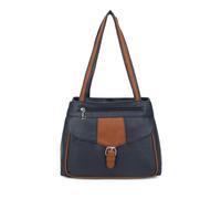 Kitise Large Structured Buckle Color Block Tote Shoulder Bag - NAVY