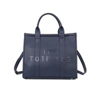 Kitise Large Textured Leather Embossed Logo Structured Tote Bag - NAVY