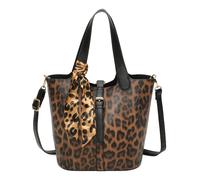 Kitise Leopard Print Bucket Tote Shoulder Bag Detachable Strap - BROWN