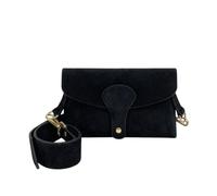 Kitise Magnetic Flap Closure Genuine Suede Leather Crossbody Bag In Black Black