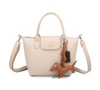 Kitise Mini Woven Texture Crossbody Bag Top Handles Cute Dog Charm In Beige Beige