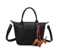 Kitise Mini Woven Texture Crossbody Bag Top Handles Cute Dog Charm In Black Black One Size