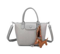 Kitise Mini Woven Texture Crossbody Bag Top Handles Cute Dog Charm In Grey Grey
