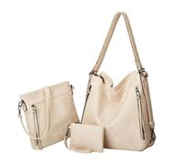 Kitise Multifunctional 3-Piece Set Tote/backpack Shoulder Handbag With Purse Bag In White White