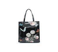 Kitise Patent Floral Butterfly Spacious Tote Shoulder Bag - BLACK