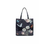 Kitise Patent Floral Butterfly Spacious Tote Shoulder Bag - BLUE