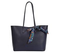 Kitise Pebbled Faux Leather Tote Shoulder Handbag With Decorative Silk Scarf In Navy Navy