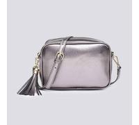 Kitise Shin Shiny Metallic Tassel Charm Camera Crossbody Bag In Metallic Silver Metallic Silver