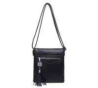 Kitise Slim Faux Leather Double Section Crossbody Bag Tassel Charm In Black Black