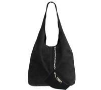 Kitise Slouch Genuine Italian Suede Large Tote Bag With Detachable Purse - BLACK