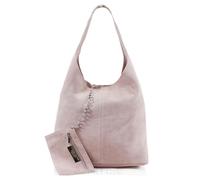 Kitise Slouch Genuine Italian Suede Large Tote Bag With Detachable Purse - PINK