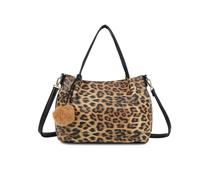 Kitise Slouchy Leopard Print Pom Pom Charm Tote Shoulder Bag In Light Brown Light Brown