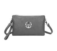 Kitise Small Double Compartment Medallion Detail Crossbody Purse Handbag In Dark Grey Dark Grey
