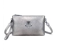 Kitise Small Double Compartment Medallion Detail Crossbody Purse Handbag In Metallic Silver Metallic Silver