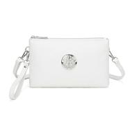 Kitise Small Double Compartment Medallion Detail Crossbody Purse Handbag In White White