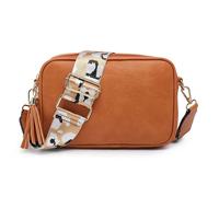Kitise Small Double Zip Compartments Crossbody Bag With Tassel Charm And Camo Strap In Brown Brown One Size