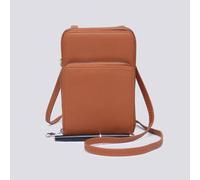Kitise Small Double-Zipped Mobile Phone Bag With Adjustable Strap In Brown Brown One Size