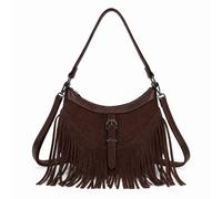 Kitise Small Faux Suede Fringe Boho Crescent Crossbody Shoulder Handbag In Dark Brown Dark Brown