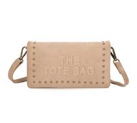 Kitise Small Faux Suede Studded Flat Multipockets Crossbody Shoulder Handbag In Beige Beige