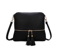 Kitise Small Flat Tassel Accent Front Pocket Crossbody Handbag In Black Black