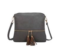Kitise Small Flat Tassel Accent Front Pocket Crossbody Handbag In Dark Grey Dark Grey