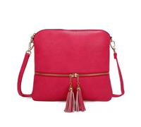Kitise Small Flat Tassel Accent Front Pocket Crossbody Handbag In Fuchsia Fuchsia