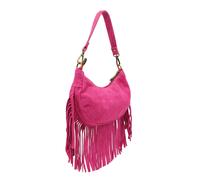 Kitise Small Genuine Italian Suede Fringed Crossbody Shoulder Bag - Fuchsia