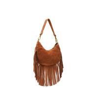 Kitise Small Italian Genuine Suede Fringed Crossbody Bag With Detachable Handle And Strap In Brown Brown One Size