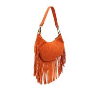 Kitise Small Italian Genuine Suede Fringed Crossbody Bag With Detachable Handle And Strap In Orange Orange