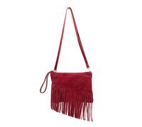 Kitise Small Multi-Functional Fringe Italian Suede Leather Wristlet Purse Bag Crossobody Handbag In Red Red One Size