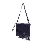 Kitise Small Multi-Functionla Fringe Italian Suede Leather Wristlet Purse Bag Crossobody Handbag - NAVY
