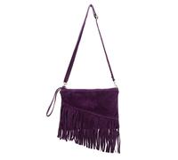 Kitise Small Multi-Functionla Fringe Italian Suede Leather Wristlet Purse Bag Crossobody Handbag - PURPLE