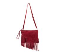 Kitise Small Multi-Functionla Fringe Italian Suede Leather Wristlet Purse Bag Crossobody Handbag - RED