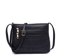 Kitise Small Slim Multilayer Zip Crossbody Messenger Bag In Black Black
