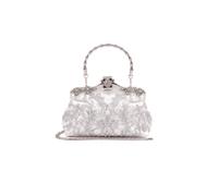 Kitise Small Top-Handle Embroidered Pouch Evening Clutch Bag In Silver Silver One Size
