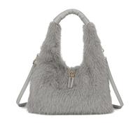 Kitise Spacious Faux Fur Hobo Shoulder Bag Crossbody Strap - GREY