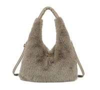 Kitise Spacious Faux Fur Hobo Shoulder Bag Crossbody Strap - KHAKI