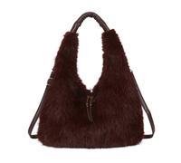 Kitise Spacious Faux Fur Hobo Shoulder Bag Crossbody Strap - Wine