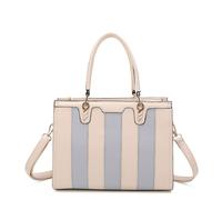 Kitise Spacius Pu Leather Striped Top Handle Shoulder Tote Bag In Beige Beige One Size