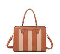 Kitise Spacius Pu Leather Striped Top Handle Shoulder Tote Bag In Brown Brown One Size
