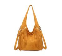 Kitise Studded Large Faux Suede Fringe Slouch Tote Shoulder Bag In Tan Tan