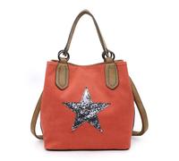 Kitise Trendy Canvas Tote With Glitter Star Adjustable Strap And Dual Handles In Orange Orange One Size