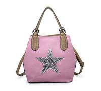 Kitise Trendy Canvas Tote With Glitter Star Adjustable Strap And Dual Handles In Pink Pink