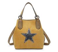 Kitise Trendy Canvas Tote With Glitter Star Adjustable Strap And Dual Handles In Yellow Yellow